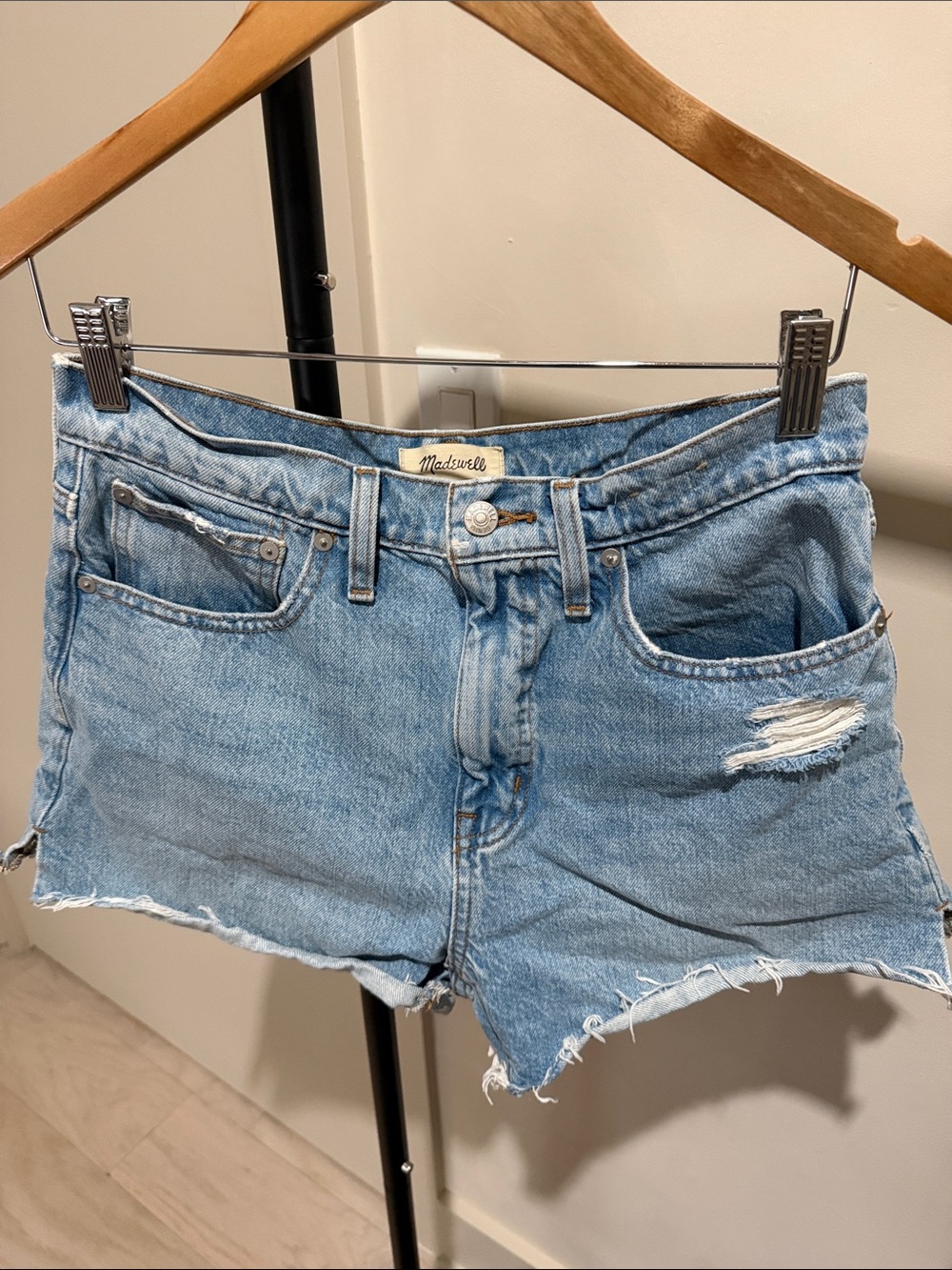 Madewell Light Wash Distressed Denim Cutoff Shorts